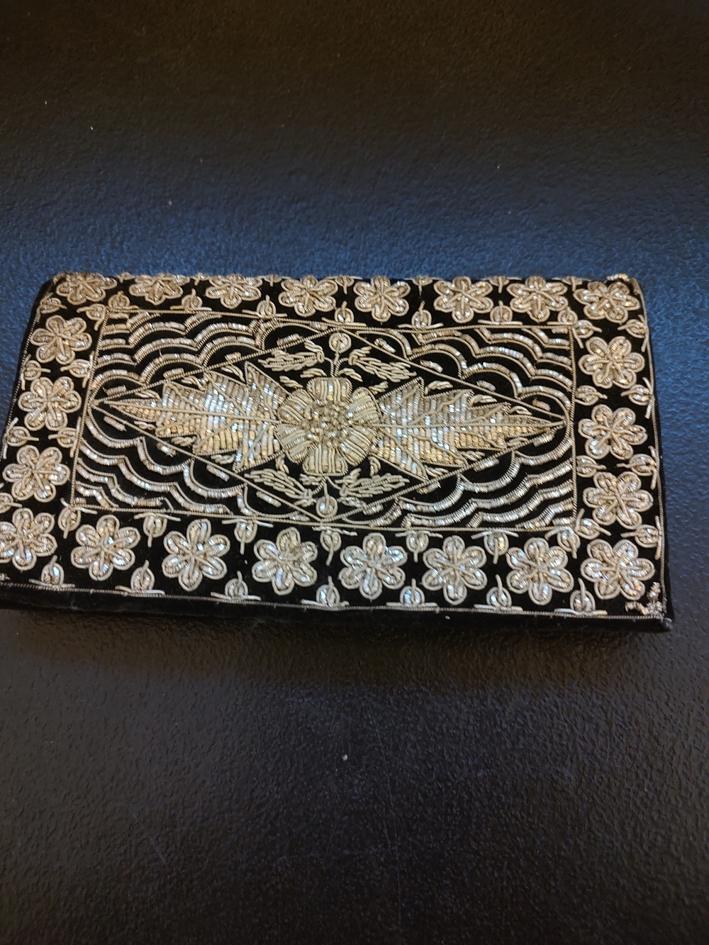 Embroidered Floral Black Evening Clutch